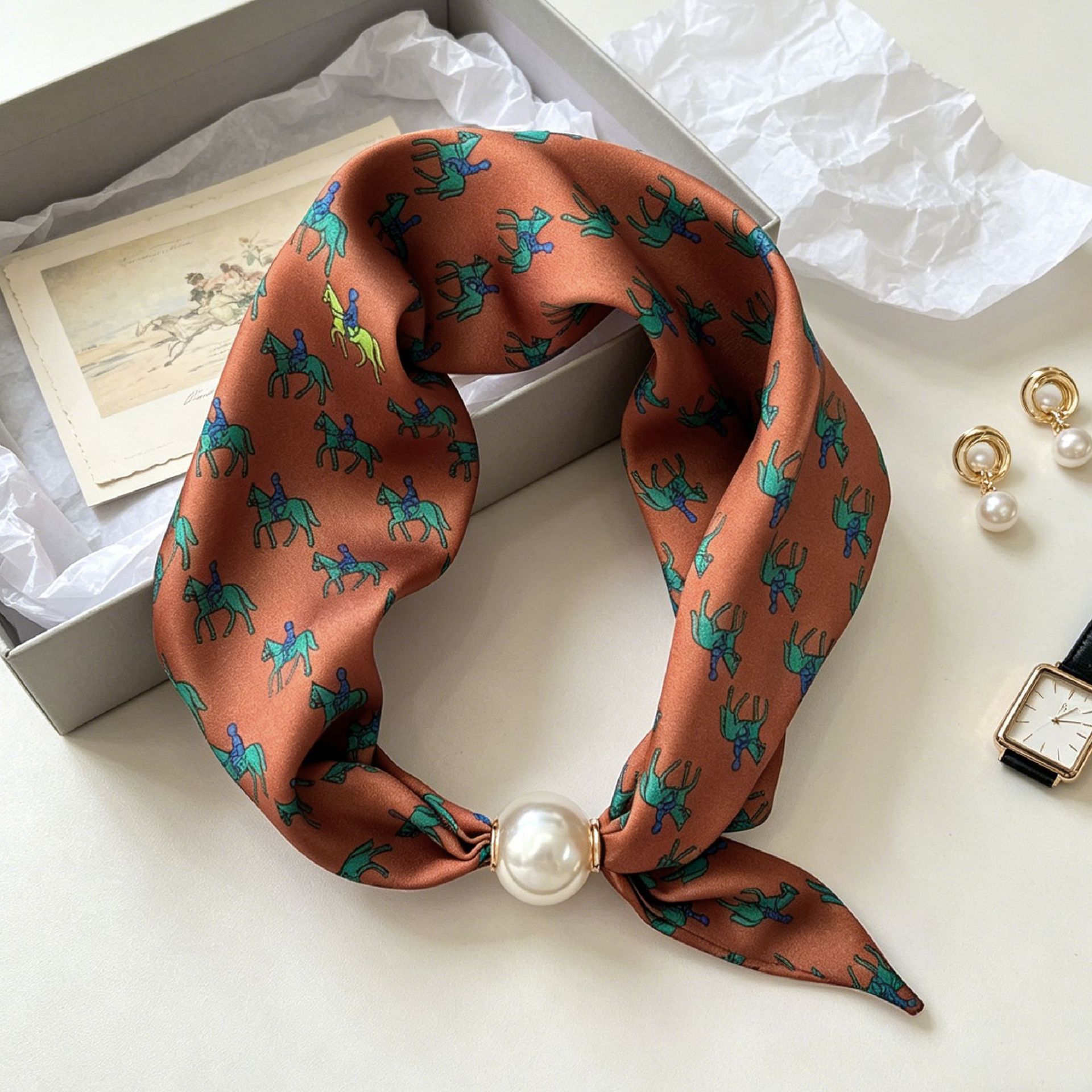 Ascot Neck Scarf - ผ้าพันคอแม่เหล็กหรูหราลายมุกสำหรับผู้หญิง ฤดูร้อน ใช้งานได้หลากหลาย ระบายอากาศได้ดี ผ้าพันคอแฟชั่น ดีไซน์สวยงาม