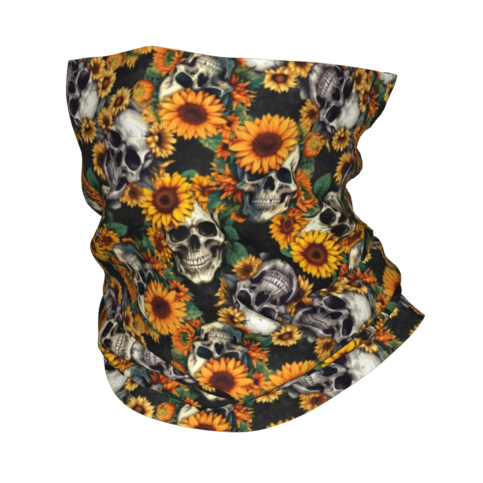 Neck Warmer Tube - ผ้าพันคอแบบทูบกันหนาวลายดอกทานตะวันและหัวกะโหลกสไตล์กอธใหม่ สำหรับผู้หญิงและผู้ชาย ใช้สำหรับฤดูหนาว เล่นสกี ปิดหน้าและคอ