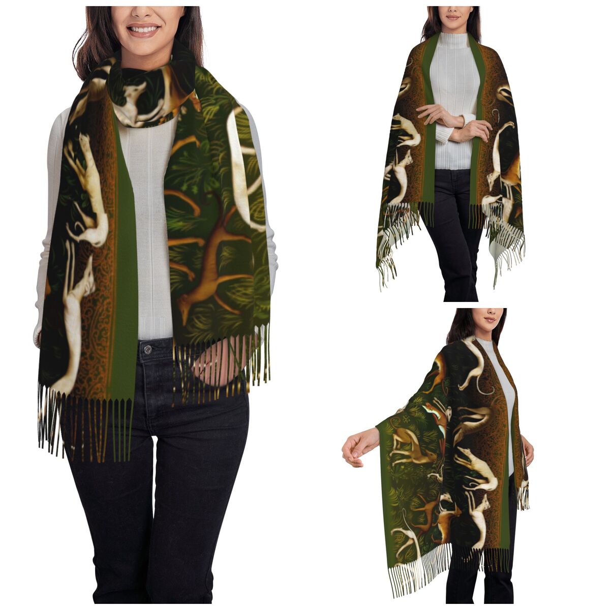 ผ้าคลุมไหล่ลายสุนัขเกรย์ฮาวด์ส - Pashmina Wrap Large บทวิจารณ์และราคา