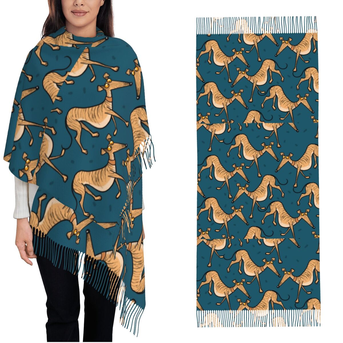 ผ้าคลุมไหล่ลายสุนัขเกรย์ฮาวด์  - Pashmina Wrap Large บทวิจารณ์และราคา